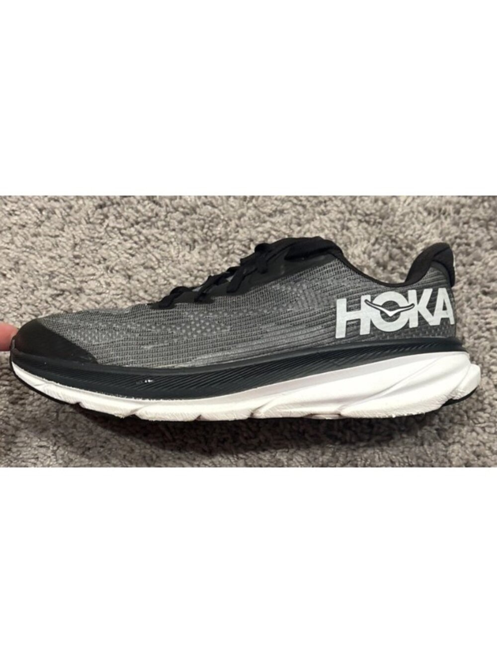 Hoka One One Clifton 9 1131170-BWHT Youth 6MD Running Shoe Black White